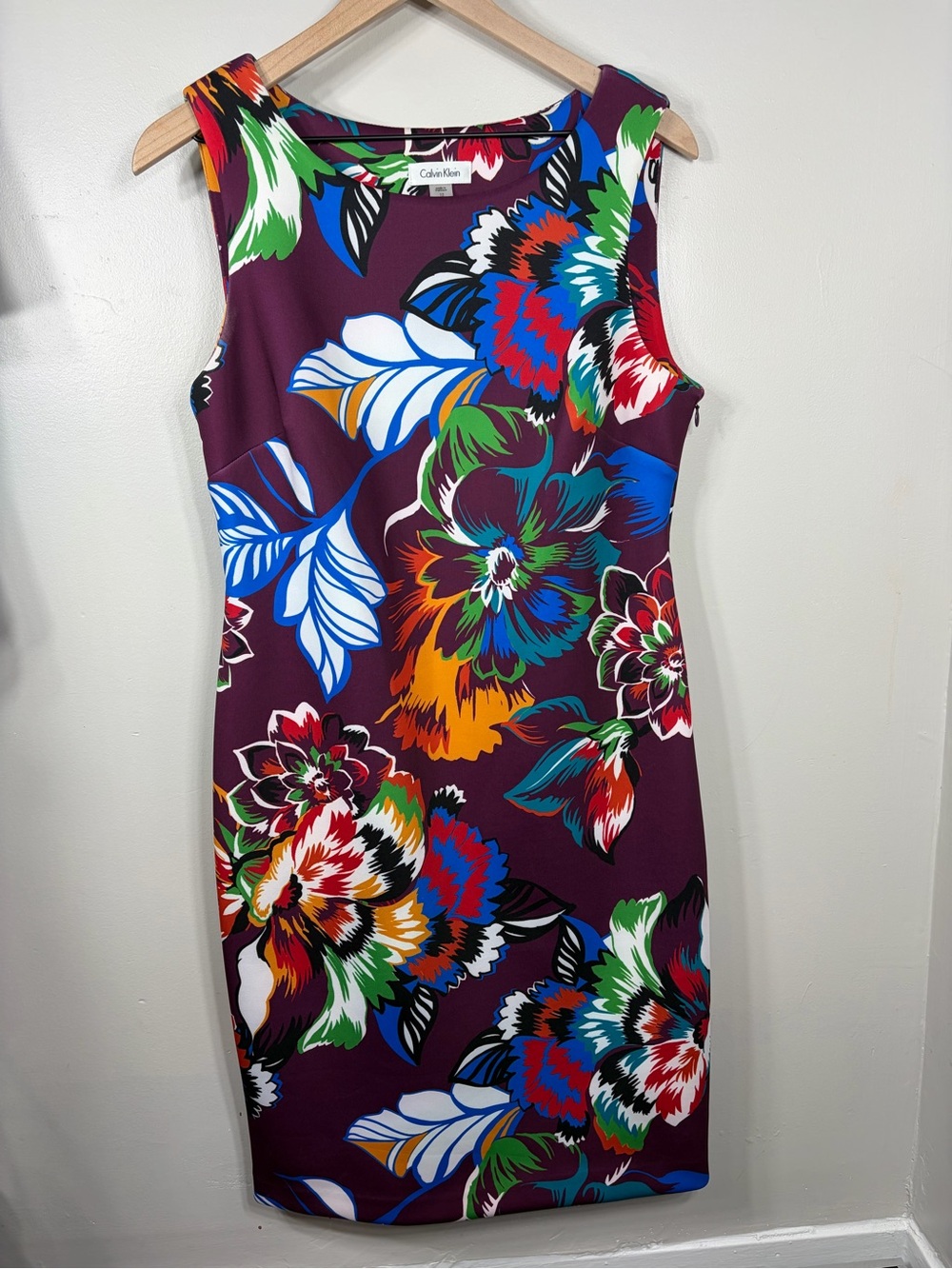 Calvin Klein Floral Sheath Dress Size 12 Purple Multicolor Sleeveless
